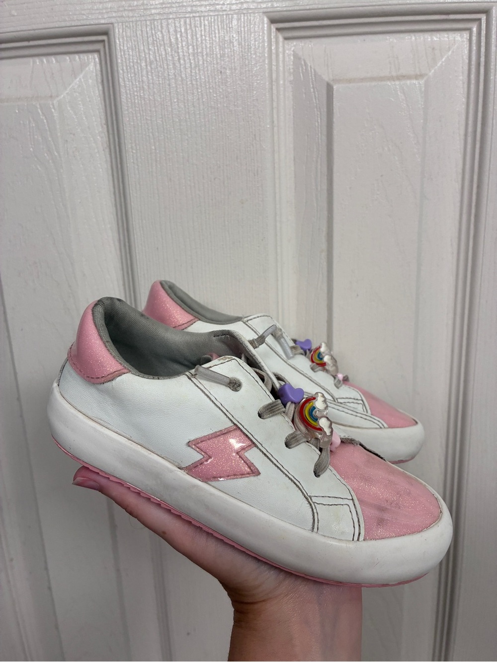 Kids Pink and White Lightning Accent Sneakers
